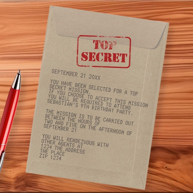 Convite Spy, agente especial secreto do partido Surprise (Surprise Party Top Secret Special Agent Spy Invitation by Ricaso. Novelty fun for kids and adults)
