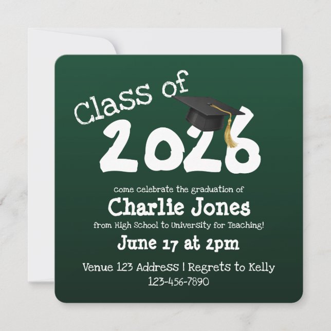 Convite Square Chalkboard Graduation (Frente)