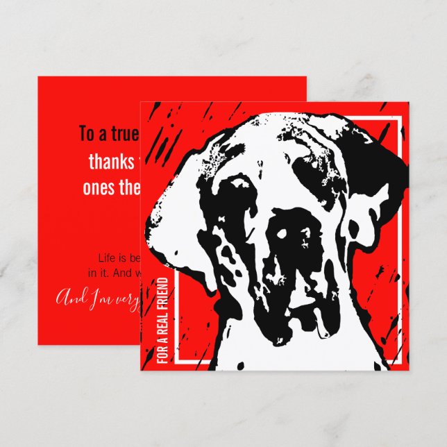 Convite Square Great Dane Friend Red & Black Linocut (Frente/Verso)