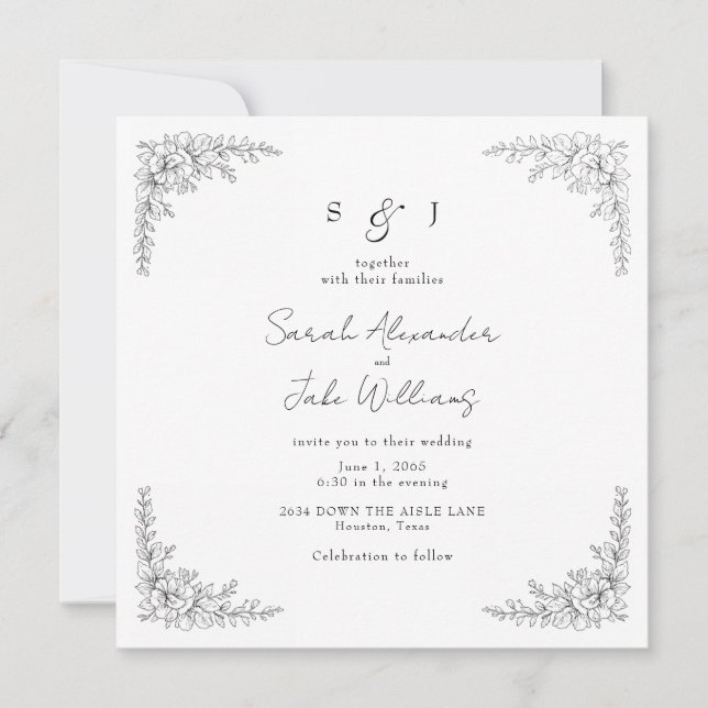 Convite Square Vintage Floral Wedding Website (Frente)