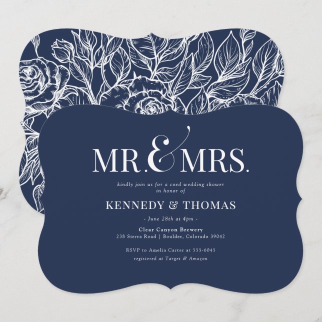 Convite Sr. e Sra. Coed Bridal ou Chá de casamento I (Frente/Verso)