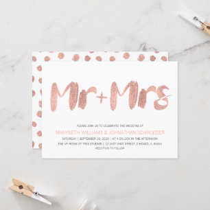 Convite Sr. e Sra. Dourados cor-de-rosa modernos Casamento