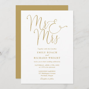 Convite Sr. e Sra. Elegant Script Dourado Casamento