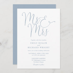 Convite Sr. e Sra. Elegant Script Dusty Blue Wedding