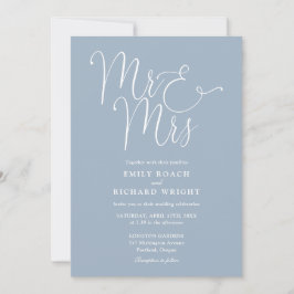 Convite Sr. e Sra. Elegant Script Dusty Blue Wedding