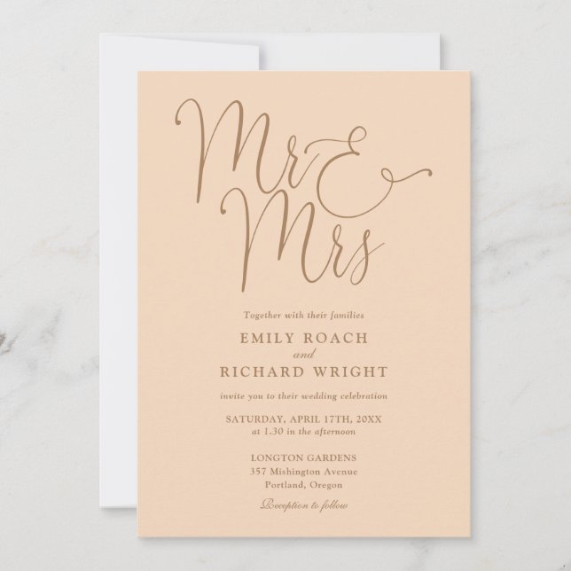 Convite Sr. e Sra. Elegant Script Soft Peach Wedding (Frente)