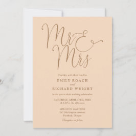 Convite Sr e Sra Elegante Rascunho Macio Casamento Pêssego