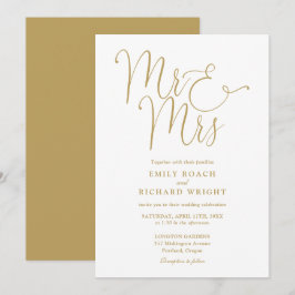 Convite Sr e Sra Elegante Rótulo Dourado Casamento