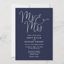 Convite Sr. e Sra. Modern QR Code Marinho Blue Wedding
