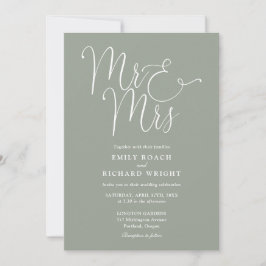 Convite Sr e Sra Moderno Código QR Casamento Verde Sage