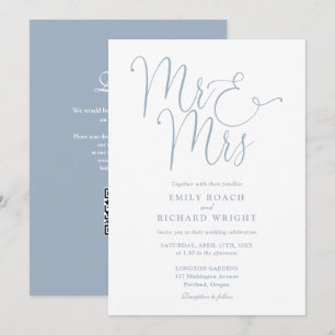 Convite Sr e Sra Moderno Código QR Poeira Azul Casamento