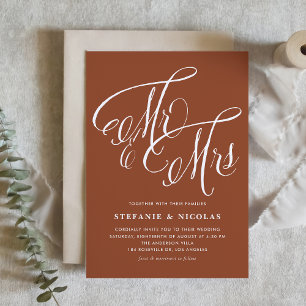 Convite Sr. e Sra. Rustic Calliografia Terracotta Wedding