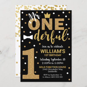 Convite Sr. Onetiful Invitation Black e Dourado