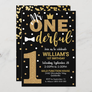 Convite Sr. Onetiful Invitation Black e Dourado