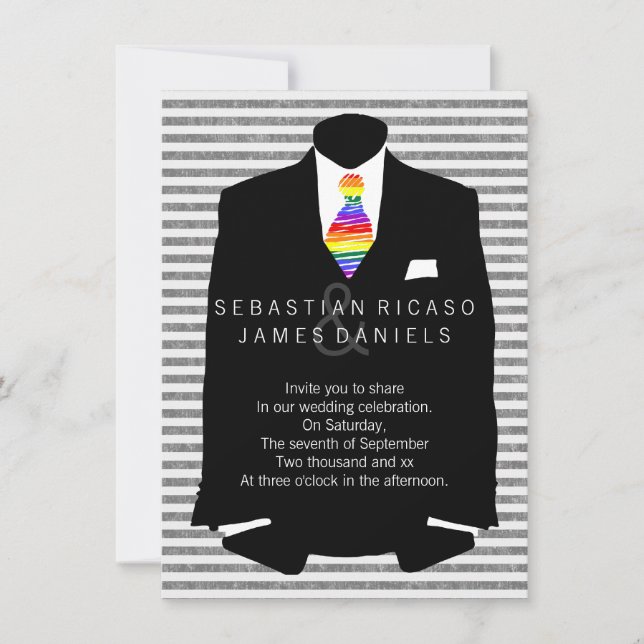 Convite Sr. Suit e Rainbow Tie Gay Wedding (Frente)
