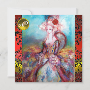 CONVITE SRA. POMPADOUR , FLORES DE DAMASCO VERMELHO E PRET