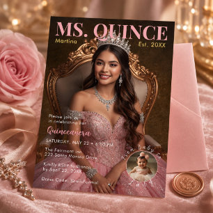 Convite Sra. Quince Elegant Pink Décimo Quinto Aniversário