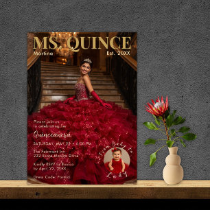 Convite Sra. Quince Vermelho e Dourado Quinceañera