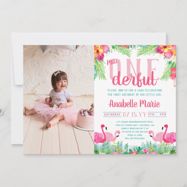 Convite Srta. ONEMaravilha Primeiro Aniversário Luau (Frente)