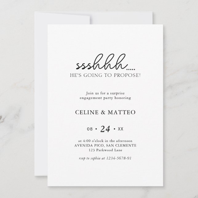 Convite Sshh. Ele vai propor. | Noivado surpresa (Frente)