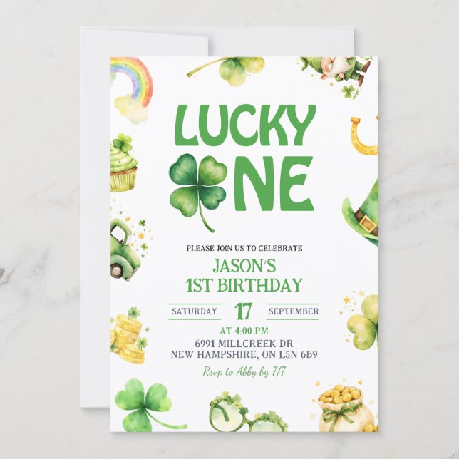 Convite St Patrick Lucky One First Birthday Invitation (Frente)