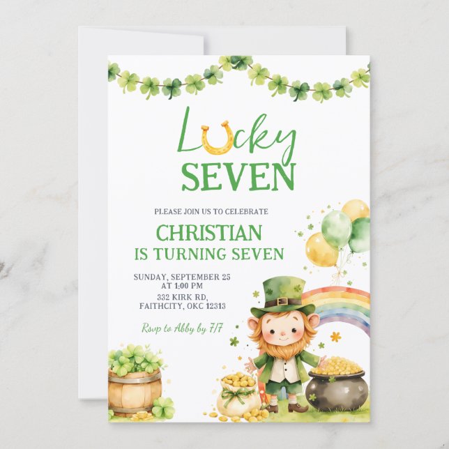 Convite St Patrick Lucky Seven Birthday Invitation (Frente)