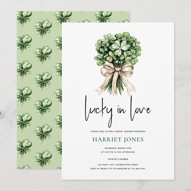 Convite St Patrick’s Bridal Shower Clover Bouquet (Frente/Verso)