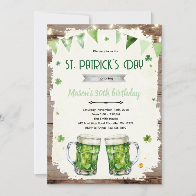 Convite St Patrick’s Day beer birthday invite (Frente)
