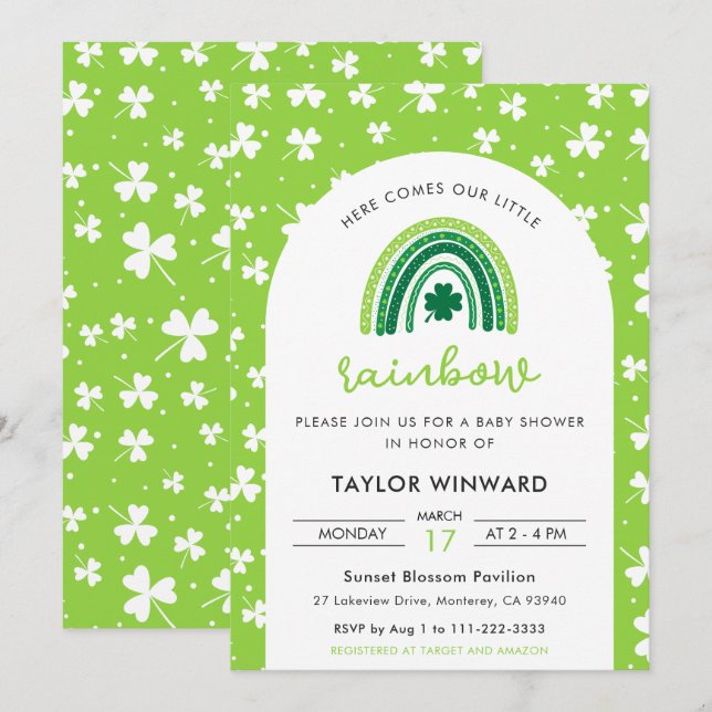 Convite St Patrick’s Day Rainbow Baby Shower (Frente/Verso)
