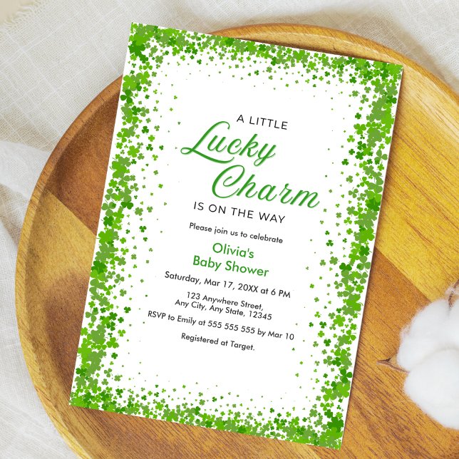 Convite St Patrick's Day A Little Lucky Charm Baby Shower  (St Patrick's Day A Little Lucky Charm Baby Shower Invitation )