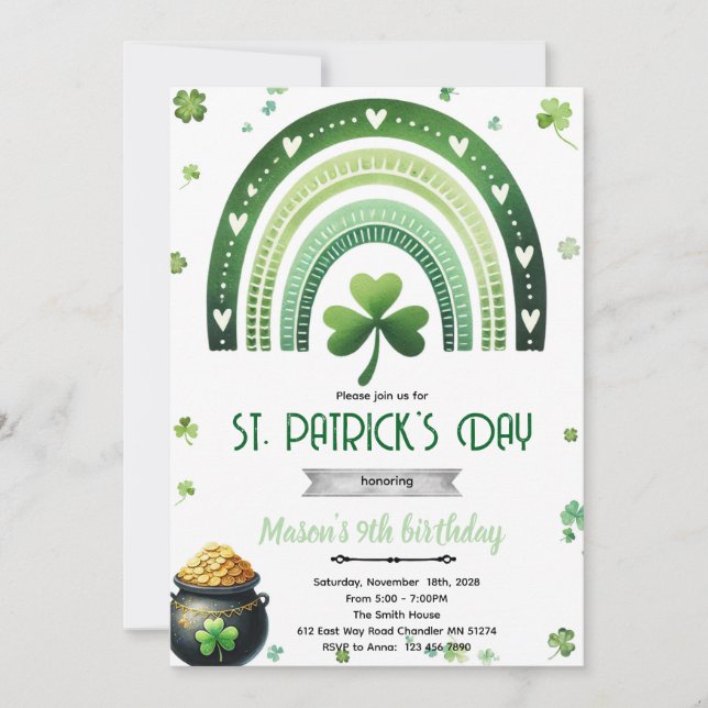 Convite St. Patrick's Day Birthday party invitation (Frente)