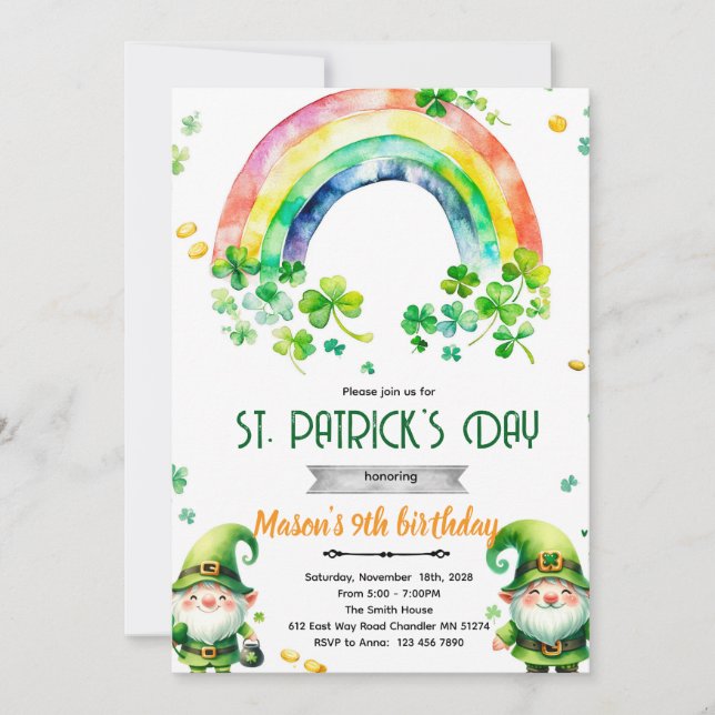 Convite St Patricks Day gnome party invitation (Frente)