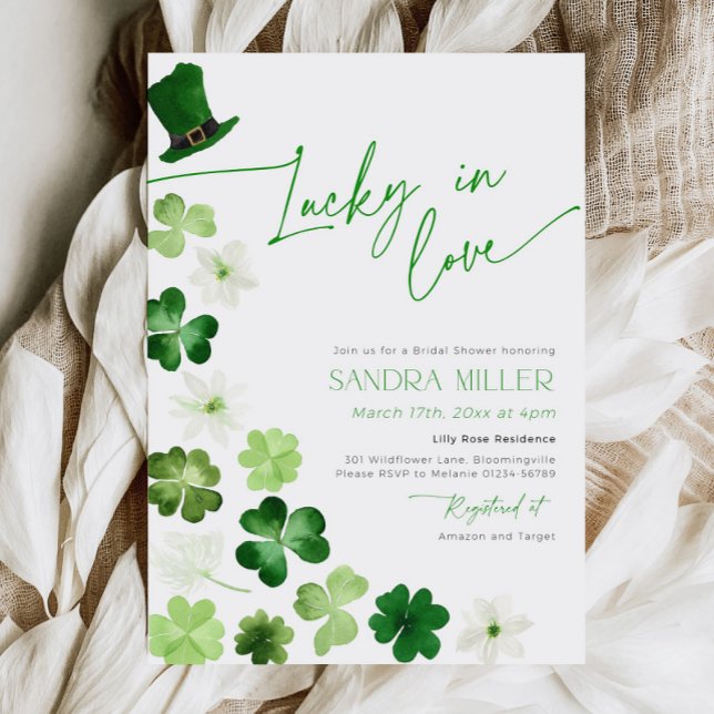 Convite St. Patricks Day Green Shamrock Bridal Shower (Lucky in love bridal shower invitation)