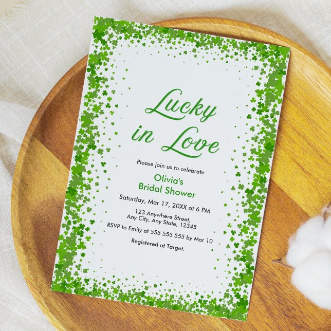 Convite St Patrick's Day Lucky in Love Bridal Shower  (St Patrick's Day Irish Lucky in Love Bridal Shower Invitation )