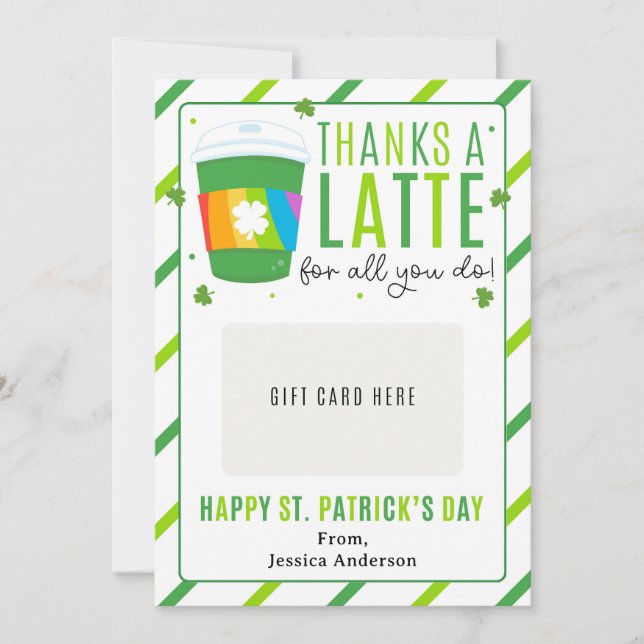 Convite St. Patrick's Day Teacher Coffee Gift Card Holder (Frente)