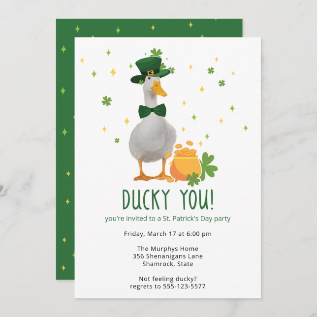 Convite St. Patrick's Ducky You Party Invitation (Frente/Verso)
