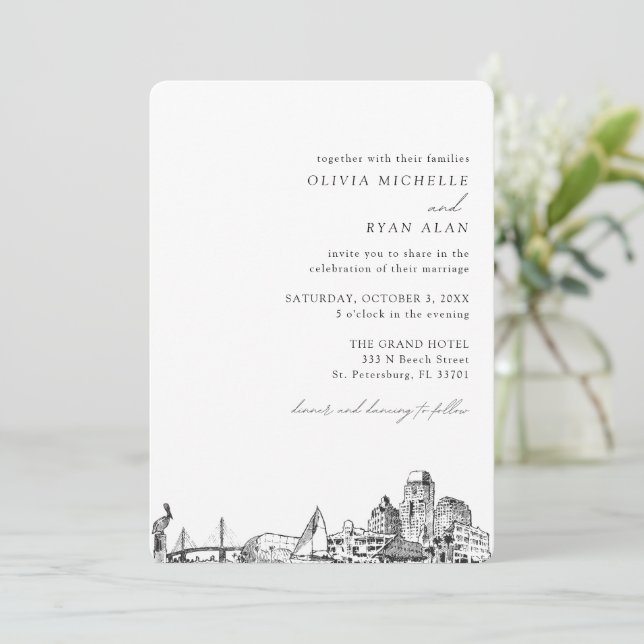 Convite St. Petersburg Wedding Elegant Skyline Invitation (Em pé/Frente)