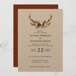 Convite Stag rust terracotta floral rústica elegante moder
