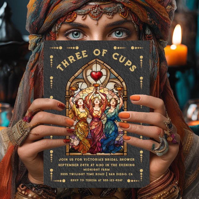 Convite Stained Glass Three of Cups Bridal Shower Tarot (Criador carregado)