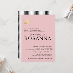 Convite STAR Bat Mitzvah moderno minimal paris rosa preto