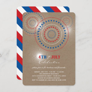 Convite Star Bursts Fireworks Quarto de julho Festa Convid