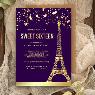Convite Star Confetti Gold Foil Torre Eiffel Doce Dezessei