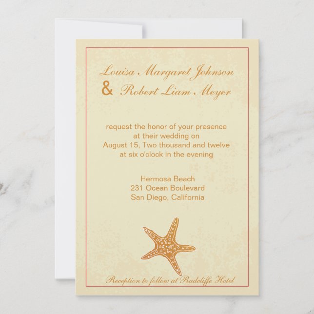 Convite Star Fish - Beige Wedding (Frente)