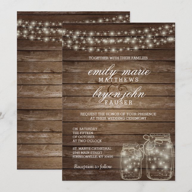 Convite Star Light Mason Jar sobre Casamento Russo de Made (Frente/Verso)