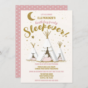 Convite Star Night Boho Chic Teepee Sleepover Party