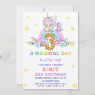 Convite Star Rainbow Unicorn Aniversário Voa