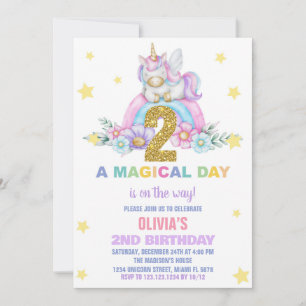 Convite Star Rainbow Unicorn Aniversário Voa