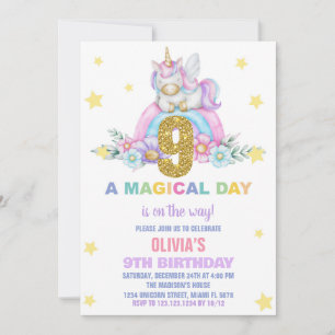 Convite Star Rainbow Unicorn Aniversário Voa