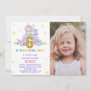 Convite Star Rainbow Unicorn Birthday Invtions w foto