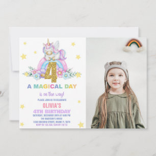 Convite Star Rainbow Unicorn Birthday Invtions w foto